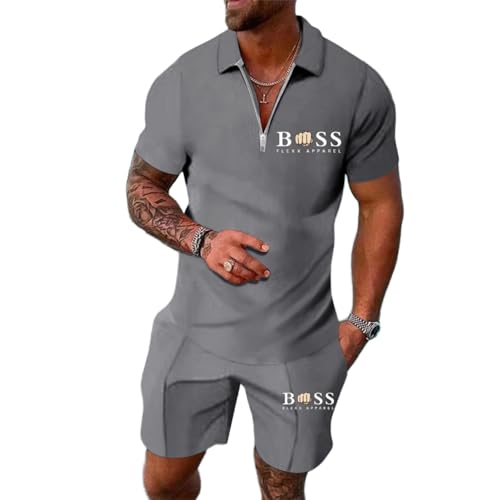 Gefomuofe Herren Trainingsanzug 2 Teiliges Zweiteiler Sommer Outfit Sportanzug Business Polo Hemd Set Casual Sommer Anzug Jogginganzug Baggy Freizeitanzug von Gefomuofe