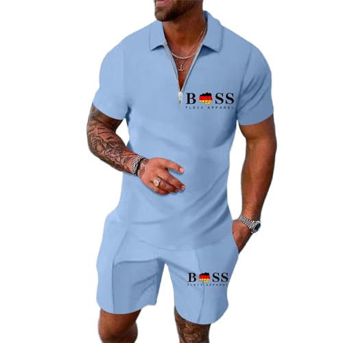 Gefomuofe Herren Trainingsanzug 2 Teiliges Zweiteiler Sommer Outfit Sportanzug Business Polo Hemd Set Casual Sommer Anzug Jogginganzug Baggy Freizeitanzug von Gefomuofe