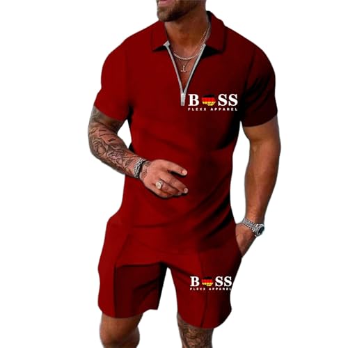 Gefomuofe Herren Trainingsanzug 2 Teiliges Zweiteiler Sommer Outfit Sportanzug Business Polo Hemd Set Casual Sommer Anzug Jogginganzug Baggy Freizeitanzug von Gefomuofe