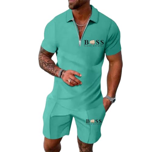 Gefomuofe Herren Trainingsanzug 2 Teiliges Zweiteiler Sommer Outfit Sportanzug Business Polo Hemd Set Casual Sommer Anzug Jogginganzug Baggy Freizeitanzug von Gefomuofe