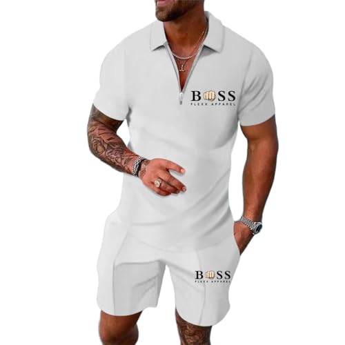 Gefomuofe Herren Trainingsanzug 2 Teiliges Zweiteiler Sommer Outfit Sportanzug Business Polo Hemd Set Casual Sommer Anzug Jogginganzug Baggy Freizeitanzug von Gefomuofe