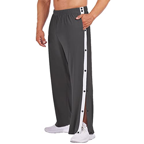 Gefomuofe Herren Trainingshose Knopfleiste Jogginghose Freizeithose Basketball Sweatshose Streifen Sweatpants mit Taschen mit seitlicher Knopfleiste zum öffnen Button Up Sporthose von Gefomuofe