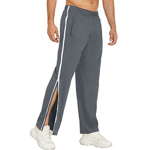 Gefomuofe Herren Trainingshose Seitlicher Knopfleiste Hosen Split Basketball Trainingshose lastischer Bund Jogginghose mit durchgehendem Reißverschluss Reha Hose von Gefomuofe