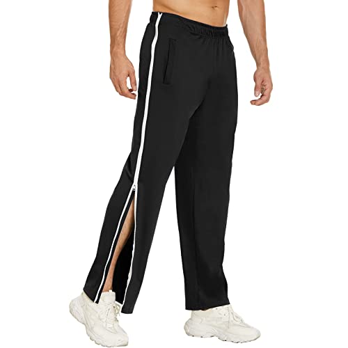 Gefomuofe Herren Trainingshose Seitlicher Knopfleiste Hosen Split Basketball Trainingshose lastischer Bund Jogginghose mit durchgehendem Reißverschluss Reha Hose von Gefomuofe