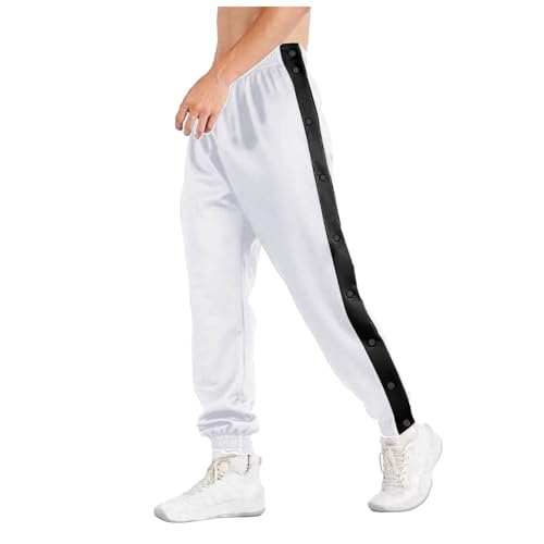 Gefomuofe Herren Trainingshose Seitlicher Knopfleiste Hosen Split Basketball Trainingshose lastischer Bund Jogginghose mit durchgehendem Reißverschluss Reha Hose von Gefomuofe