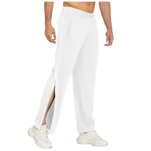 Gefomuofe Herren Trainingshose Seitlicher Knopfleiste Hosen Split Basketball Trainingshose lastischer Bund Jogginghose mit durchgehendem Reißverschluss Reha Hose von Gefomuofe