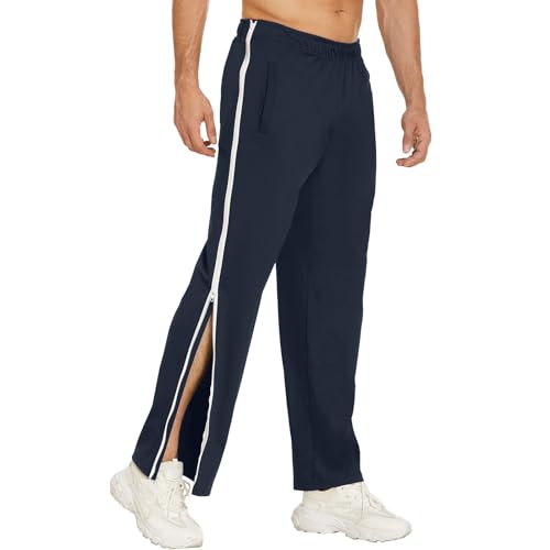 Gefomuofe Herren Trainingshose Seitlicher Knopfleiste Hosen Split Basketball Trainingshose lastischer Bund Jogginghose mit durchgehendem Reißverschluss Reha Hose von Gefomuofe