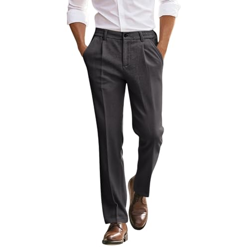 Gefomuofe Herren Tweed Anzughose Hohe Taille Straight Fischgrätenmuster Hosen Slim Fit Herrenanzughose Einfarbig Businesshose Regular Fit Pants Büroarbeitshose von Gefomuofe