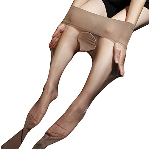 Gefomuofe Herren Ultradünne 0d Strumpfhosen Mesh Ouvert-Hose Männer glänzend Stockings Pantyhose Strumpfhosen mit offen/geschlossene Penishülle Transparent Lange Kompression-Leggings Funktionswäsche von Gefomuofe