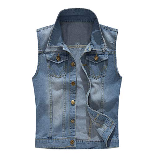 Gefomuofe Herren Weste Denim Vest Ärmellose Jeans-Weste für Männer für Freizeit Denim Weste Top Motorradweste Wandern Weste Slim-Fit von Gefomuofe