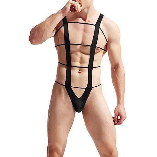 Gefomuofe Herren Wrestling Singlet lustige Badeanzug Tankini Badeshorts Schnur String Body Männer Straps Tanga Atmungsaktiv Leotard Bodysuit Jumpsuit Bikini für Männer Halloween Kostüm Retro Erotik von Gefomuofe