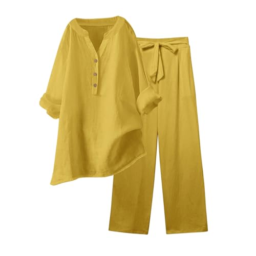 Gefomuofe Hosenanzug Damen Musselin Set Damen Sommer Baumwolle Zweiteiler Leinen Kurzarm Top und Lang Weit Bein Hose Set Einfarbig Freizeitanzug 2 Teiler Set Musselin Leinenanzug Gefomuofe Hosenanzug Damen Musselin Set Damen Sommer Baumwolle Zweiteiler Leinen Kurzarm Top und Lang Weit Bein Hose Set Einfarbig Freizeitanzug 2 Teiler Set Musselin Leinenanzug von Gefomuofe