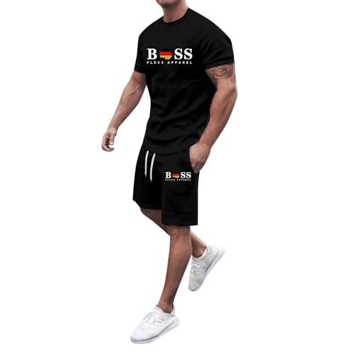 Gefomuofe Jogginganzug Herren Baggy Sportanzug Bequeme Atmungsaktive Sommer Outfit 2-teiliges Set mit Tshirts und Sporthose Stylischer Trainingsanzug Activewear Streetwear Freizeitanzug von Gefomuofe