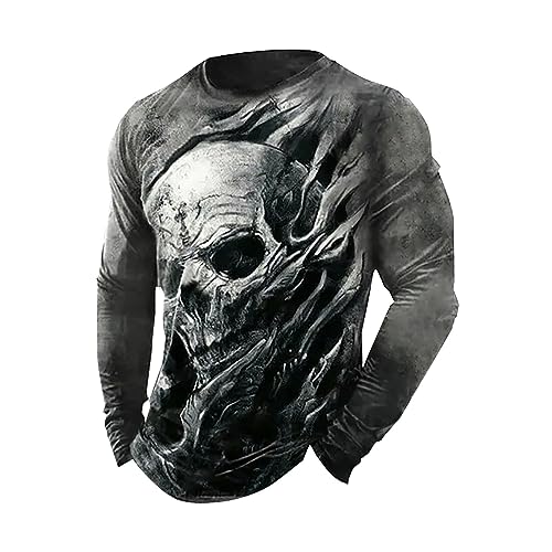 Gefomuofe Langarmshirt Herren Totenkopf Baumwolle Basic Hemd Long Sleeve Langarm Mittelalter Hemd Stretch Sport Tshirts Freizeitshirt für Männer Laufshirt Sweatshirt Freizeithemd von Gefomuofe