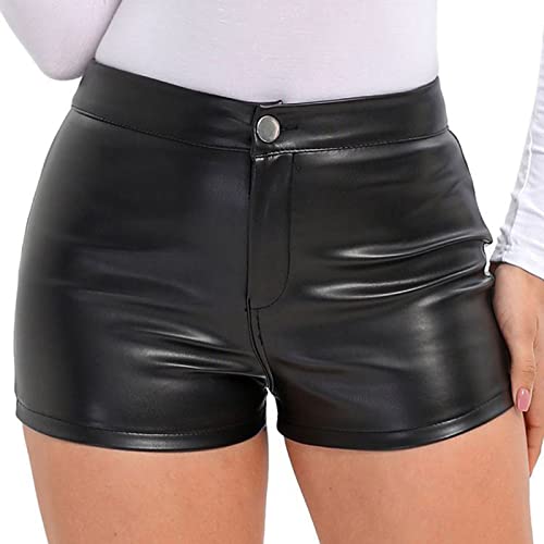 Gefomuofe Leder Shorts Damen Kurz Lederoptik Glanz PU Hose Shorts Damen Leder Shorts Glanz Sommer Hohe Taille PU Kurze Hose Push up Kunstlederhose Lederoptik Kurze Hose Nachtclub Hotpants von Gefomuofe