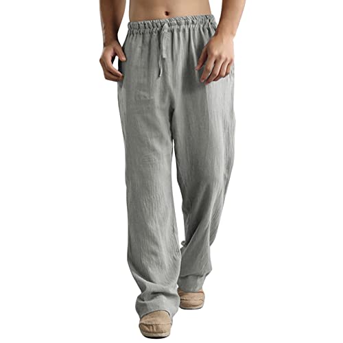 Gefomuofe Leinenhose Herren Baumwolle Leinen Hosen mit Kordelzug Leicht Sommerhose Strandhose Herren Hose Lang aus Baumwollmischung Einfarbig für Männer von Gefomuofe