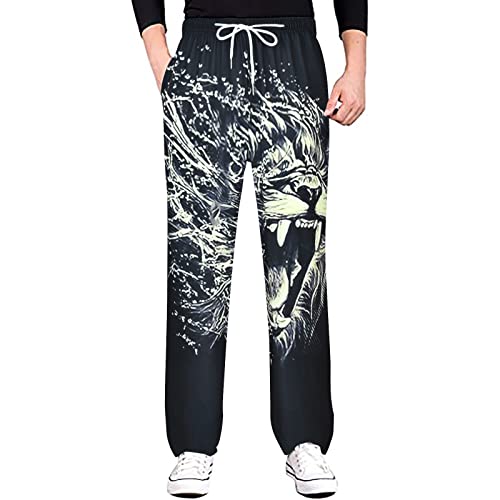 Gefomuofe Leinenhose Herren Slim Fit Sommerhose Freizeithose Totenkopf Print gedruckte-Taillentasche Sommerhose Lace Up Pants Freizeithose Leichte Atmungsaktiv Lang Jogginghose von Gefomuofe