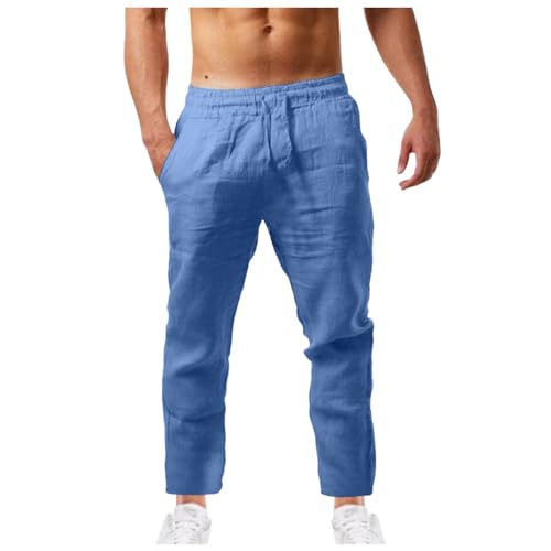 Gefomuofe Leinenhose Herren Sommer Lang Einfarbiges Leicht Sommerhose Loose Fit Baumwoll Leinen Standhosen Männer Freizeithose Stretch Jogginghose Bequeme Hose für Urlaub Strand Alltag von Gefomuofe
