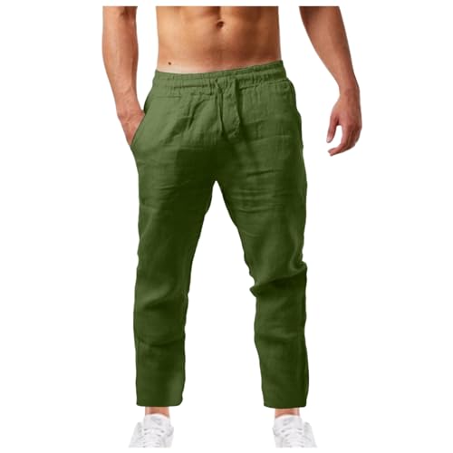 Gefomuofe Leinenhose Herren Sommer Lang Einfarbiges Leicht Sommerhose Loose Fit Baumwoll Leinen Standhosen Männer Freizeithose Stretch Jogginghose Bequeme Hose für Urlaub Strand Alltag von Gefomuofe