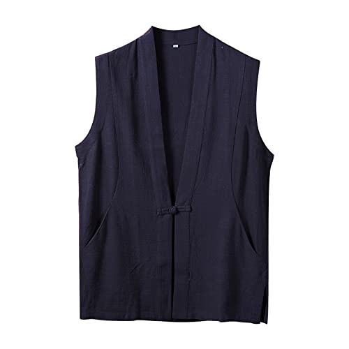 Gefomuofe Leinenweste Herrenweste Weste Top Cardigan Weste Sommer-Männer Bluse Casual Jacke Banquet Weste Für Männer Retro Leinenanzug Anzugweste Leinenhemd Sommer Ärmellos Trachtenhemd von Gefomuofe