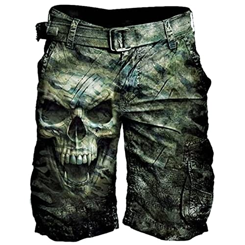 Gefomuofe Männer Totenköpfe Shorts Overalls Halloween Hose Cargo Shorts Herren Baumwolle Chino Shorts Herren Stretch Kurze Hosen Sommer Bermuda Short Freizeithose mit Taschen Sommerhose von Gefomuofe