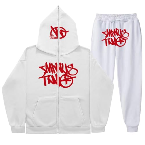 Gefomuofe Minus Two Anzug Herren, Y2K Jogginganzug 2 Teilig Winter Leichte Trainingsanzug Sportanzug Tracksuit Unisex Jogging Anzug Set mit Hoodie Und Hose Y2K Zip Hoodie Sportbekleidung von Gefomuofe