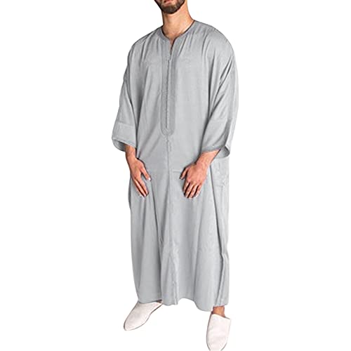 Gefomuofe Muslimische Kleider Herren Kaftan Mittlerer Osten Saudi-arabische Roben Türkisch Kleider Thobe Männer Gebetskleidung Drucken Taschen Kleider Lange Ärmel Islamische Kleidung Kostüm von Gefomuofe