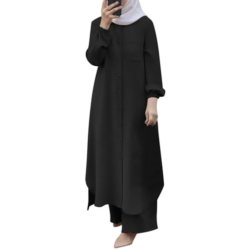 Gefomuofe Muslimische Kleider für Damen 2 Teiler Corban Ramadan Outfit Langarm Oberteile Robe Und Hosen Dubai Türkisches Naher Osten Arabisch Islamische Kleidung von Gefomuofe