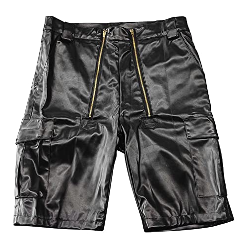 Gefomuofe PU Lederhosen für Herren Kurz Lederhose Herren Schwarz Jagd Lederhose mit Taschen Herrenhose Jagdhose Jahrgang Herren Hosen Outdoorhose Herren Winter Wasserdicht Lederhose Motorrad von Gefomuofe