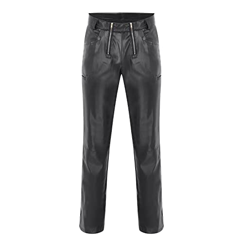 Gefomuofe PU Lederhosen für Herren Kurz Lederjeans Lederhose Bikerjeans Rockerjeans Motorradhose seitlich geschürt schwarz Lederhose Motorrad von Gefomuofe