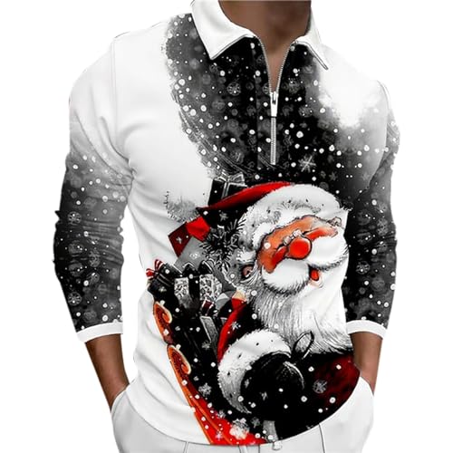 Gefomuofe Polo Shirts Männer Weihnachts Henley Shirt Reißverschluss Poloshirt Golf-T-Shirt Business Langarm Weihnachtspullover Winter Sweatshirt Xmas Party Streetwear von Gefomuofe