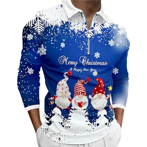 Gefomuofe Polo Shirts Männer Weihnachts Henley Shirt Reißverschluss Poloshirt Golf-T-Shirt Business Langarm Weihnachtspullover Winter Sweatshirt Xmas Party Streetwear von Gefomuofe