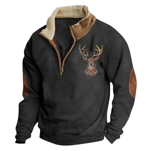 Gefomuofe Pullover Herren Strick Warm Strickpullover Half Zip Sweater Weihnachtspullover Lustige Sweatshirts Winter Stehkragen Arbeitspullover mit Reißverschluss Sport Winterpullover Langarmshirt von Gefomuofe