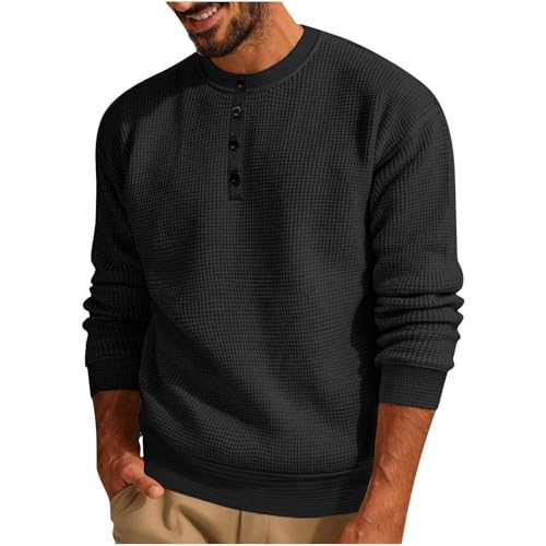 Gefomuofe Pullover Herren Winter Strickpullover Vintage Sweatshirt Rundhals Waffel Arbeitspullover Locker Pulli mit Knöpfen Lockerer Pulli Männer Shirt Langarmshirt Bequem Winterpullover Gefomuofe Pullover Herren Winter Strickpullover Vintage Sweatshirt Rundhals Waffel Arbeitspullover Locker Pulli mit Knöpfen Lockerer Pulli Männer Shirt Langarmshirt Bequem Winterpullover von Gefomuofe