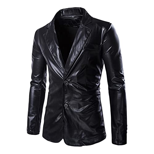 Gefomuofe Sakko Herren Sportlich Pu Leder Anzug Regular Fit Anzug Sakko 2 Knöpfe Freizeit Lockere Passform Sportjacke Knopf Business Hochzeit LEin en Schalkragen Leicht Anzugjacke für Business von Gefomuofe