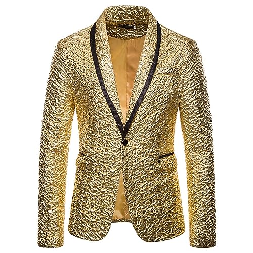 Gefomuofe Sakko Herren Sportlich Regular Fit Pailletten Blazer Herren Karneval Anzugjacke Langarm Steampunk-Jacke Vintage Freizeitjacke Mit Knopf Smoking Jacket Glitter-Sakko Für Hochzeit von Gefomuofe