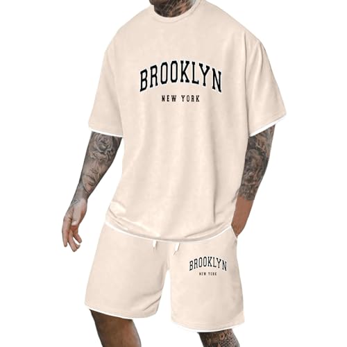 Gefomuofe Sommer Outfit Herren Baumwolle 2 Teiliges Trainingsanzug Kurzarm T-Shirt und Shorts Set Casual Jogginganzug Freizeitanzug mit Monogramm Y2K Tracksuit Zweiteiler Sportanzug von Gefomuofe