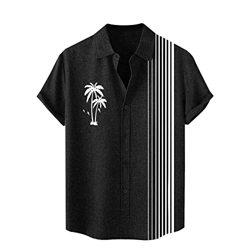 Gefomuofe Sommerhemd Herren Kurzarm Leicht Und Luftig Bügelfrei Slim Fit Freizeithemd Sommer Lang Stehkragen Leinenhemd Schwarz Baumwolle Herrenhemden Casual Hawaii Kurzarmhemd von Gefomuofe