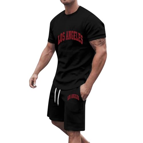 Gefomuofe Sportanzug Herren 2 Teiliges Trainingsanzug Jogginganzug Sommer Outfit Kurze Hosen + T Shirt Set Beach Shirt Kurze Hose Set Freizeitanzug Tracksuit für Männer von Gefomuofe