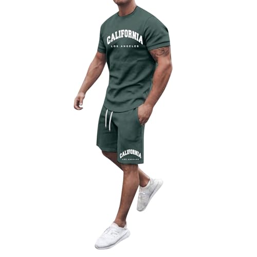 Gefomuofe Sportanzug Herren Los Angeles Trainingsanzug Jogginganzug Sommer Outfit Kurze Hosen + T Shirt Set Beach Shirt Kurze Hose Set Freizeitanzug Tracksuit für Männer von Gefomuofe
