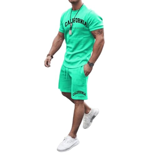 Gefomuofe Sportanzug Herren Los Angeles Trainingsanzug Jogginganzug Sommer Outfit Kurze Hosen + T Shirt Set Beach Shirt Kurze Hose Set Freizeitanzug Tracksuit für Männer von Gefomuofe