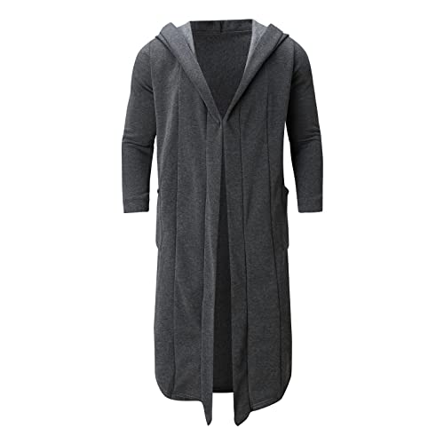 Gefomuofe Strickjacke Herren Lange Cardigan Einfarbig Jacke Long Hooded Open Edge Cardigan Basic Männer Übergangsjacke Sweatjacke Loose Trenchcoat Langarm Mantel Kapuzen Freizeitjacke mit Taschen von Gefomuofe