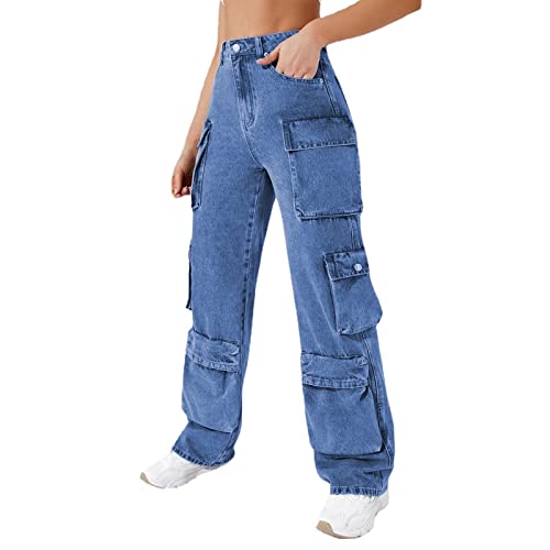 Gefomuofe Sweathose Damen Cargohose High Waist Jogginghose Teenager Mädchen Cargo Hose Cargohosen Y2k Hosen Straight Sweathose Elastische Bund Capri Hosen Schlaghose Sport Streatwear mit Taschen von Gefomuofe