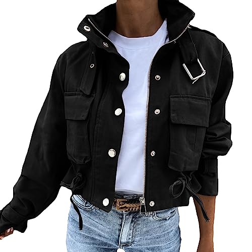 Gefomuofe Sweatjacke Jacke Damen Damenjacken Lang Leichte Jacke Übergangsjacke Sommerjacke Herbst Frühling College Jacke Leichte Jacke Übergangsjacke Frühling Casual Jacken Damenjacke Damenbekleidung von Gefomuofe