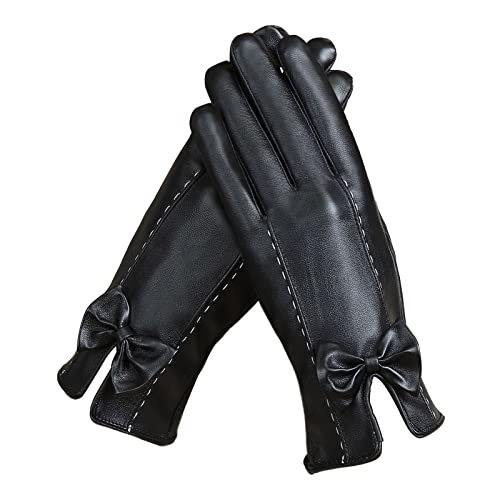 Gefomuofe Touchscreen Nappa Lederhandschuhe für Damen Bowknot Warm PU Gloves Leder Handschuhe aus Lammleder mit Kaschmir Mix Futter - Damenhandschuhe mit Touch Funktion von Gefomuofe