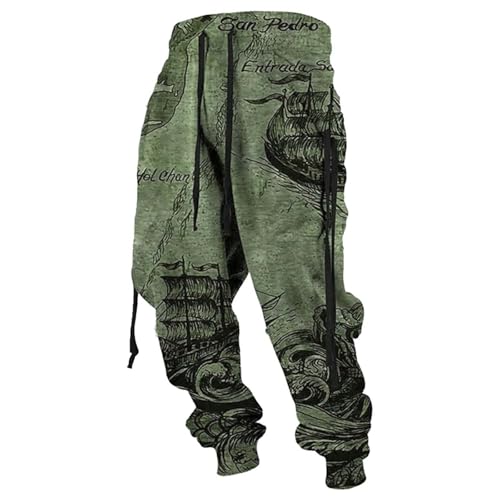 Gefomuofe Trainingshose Herren Lang Wikinger Print Sweatpant Elastische Taille Jogginghose Mit Taschen Baggy Wanderhose Loose Fit Sporthose Fitness Laufhose von Gefomuofe