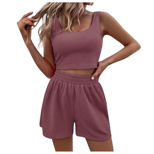 Gefomuofe Zweiteiler Damen Elegant Hosenanzug Kleidung 2 Teiler Set Kleidung Sommer Outfits Crop Tank Top + Shorts Y2k Aesthetic Clothes Workout Sport Anzug Hawaii Outfit Freizeitanzug von Gefomuofe