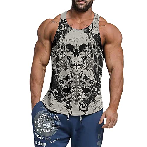 Herren 3D Druck Totenkopf Hawaii T-Shirt Tank Top Ärmellos Muskelshirt Sommer Cool Muskelshirt Locker Schnell Trocknend Atmungsaktiv Bedrucktes Rundhals Tanktop von Gefomuofe