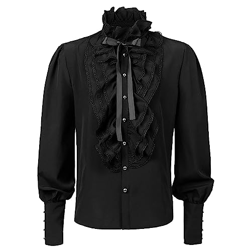 Herren Gothic Hemd Mittelalter Hemd Viking Kostüm Schnürhemd Renaissance Viktorian Steampunk Piraten Hemd Herren Langarm Rüschen Hemd Gothic Steampunk Viktorianische Halloween Karneval Cosplay von Gefomuofe