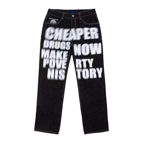 Herren Hip-Hop Hose Jeanshose Cargo Hosen Männer Y2k Baggy Lange Hosen Baggy Jeans Vintage Graffiti Denim Jeanshose Cargo Jogginghose Y2k Jeans Baggy Rock Straight Hose von Gefomuofe
